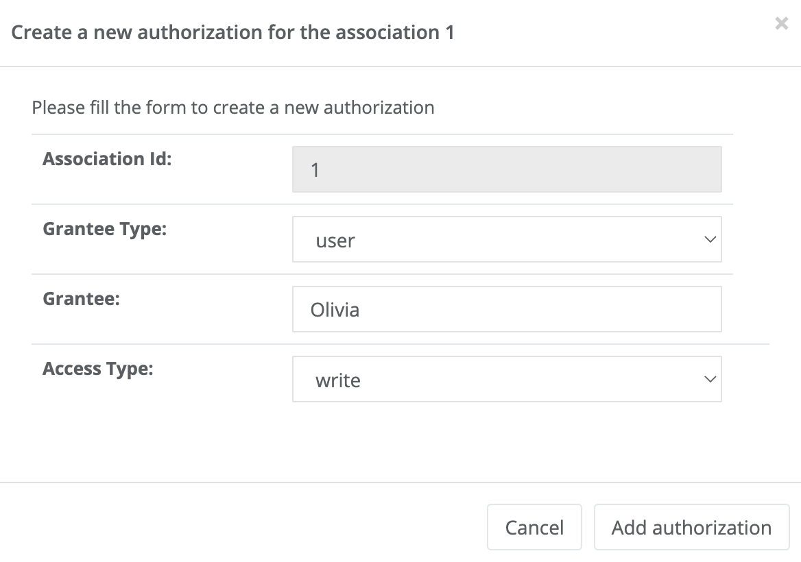 Create association authorisation