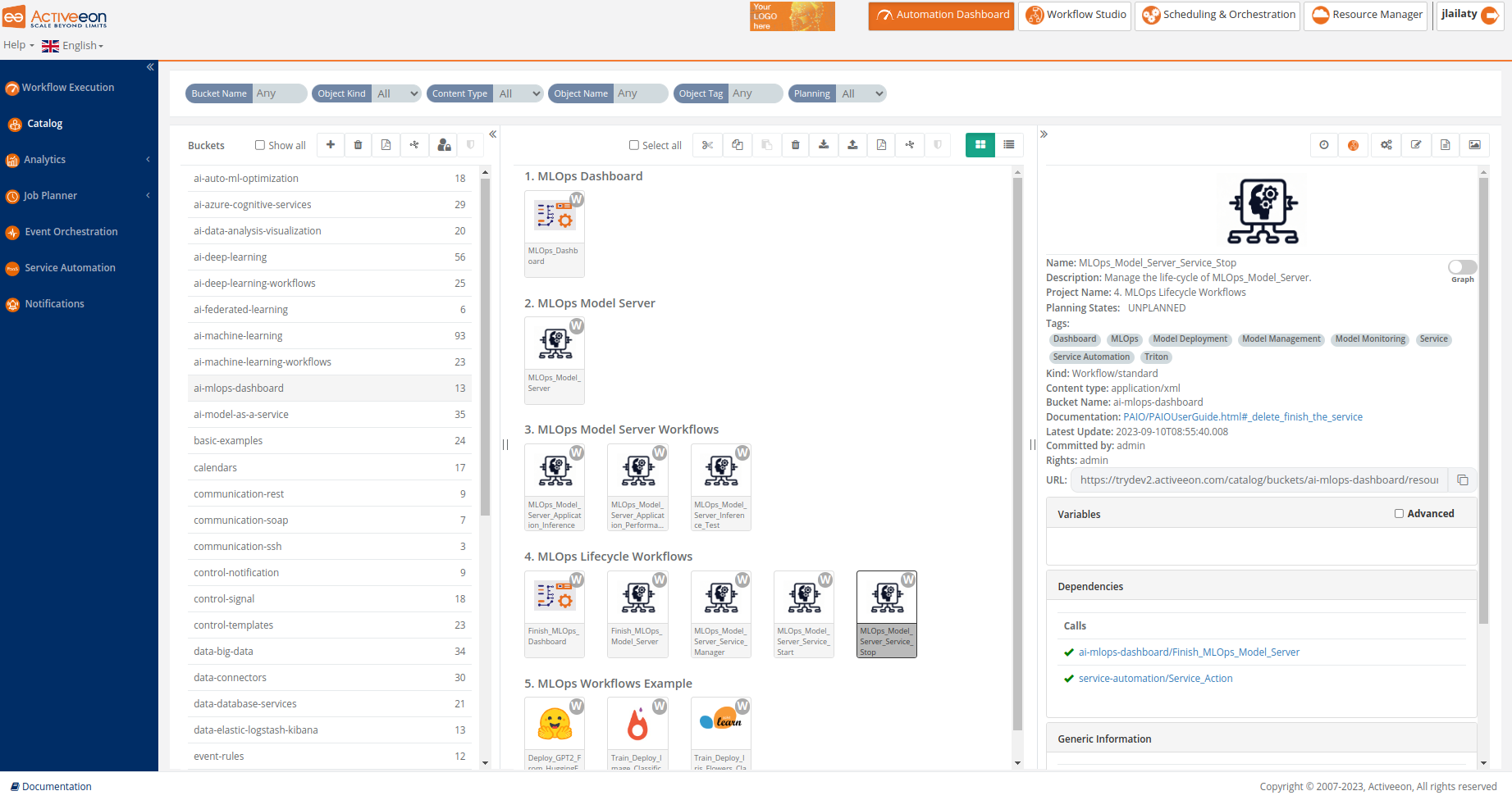 automation dashboard catalog